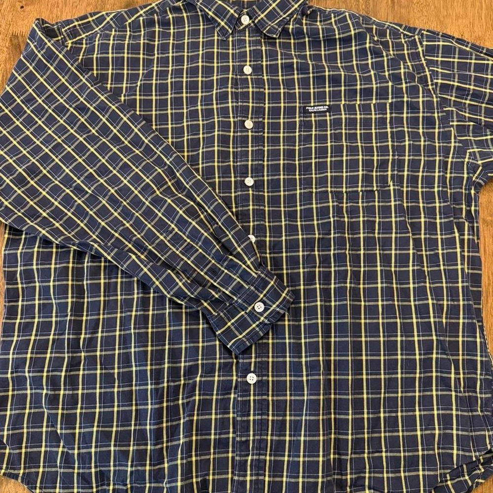 Vintage Polo Jeans Co Ralph Lauren Shirt Men's XL Blue Plaid 90s Button Up